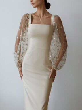 Lichi Tulle-Sleeve Midi Dress